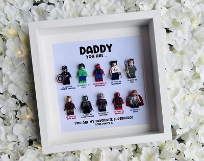 Papa Papa Superheld Minifiguren personalisierter Geschenkrahmen (10 Vatertag)