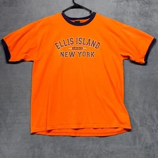 Vintage MV Sport T-Shirt Men's XL Orange Ellis Island 100% Cotton Short Sleeve