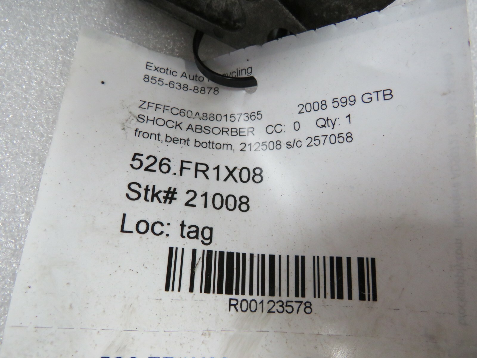 Ferrari 599 GTB, Front Shock Absorber, Used, Bent, P/N 212508 s/c 257058