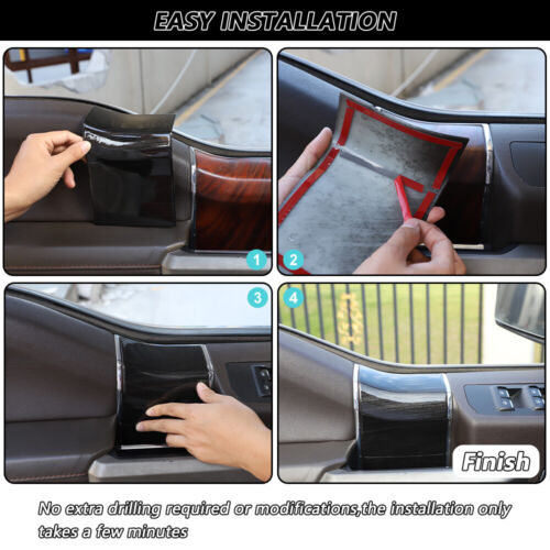 4x Cubierta decorativa de moldura de panel de manija de puerta interior para Ford F150 2015+ grano de madera negro - Imagen 5 de 9
