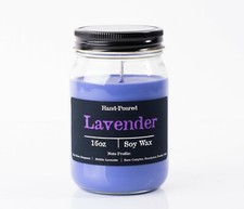 Lavender Scented 16oz Soy Candle Glass Jar Container Hand Poured New