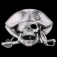 Pirate Skull Swords Hat Eyepatch Flag Pirate Ship Gold Vessel Belt Buckle