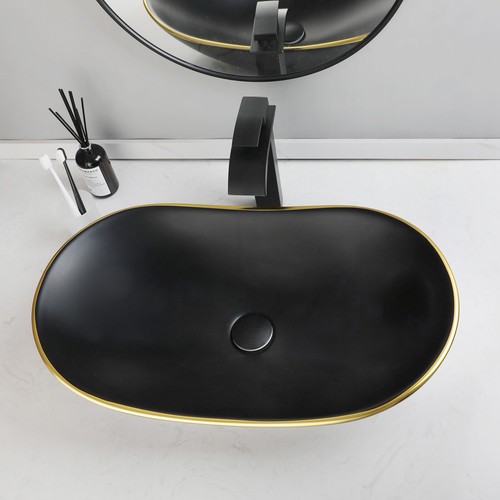 US Bathroom Ceramic Vessel Basin Sinks Bowl Waste Pop-up Drain With Taps - Picture 13 of 36