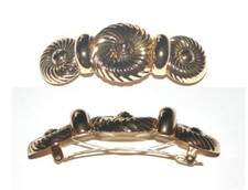 Hair Barrette Clip Ornate Oval Round Three Circle Metal Gold Tone Made in France
