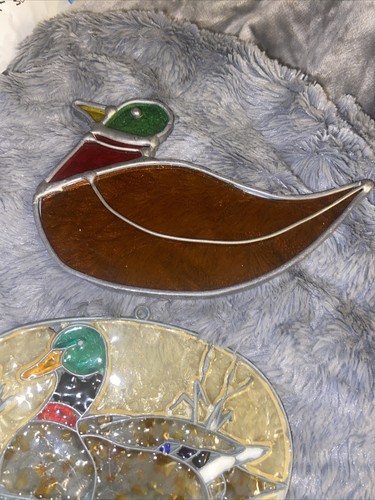 2- Vintage Stained Glass Mallard Duck Sun Catcher Ornament - Picture 3 of 6