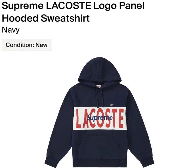 Sweat shirt à capuche panneau logo Supreme x Lacoste ! Marin !! Moyen ! FW19 ! 100 % authentique !!