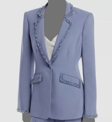 $696 Cinq à Sept Women's Blue Kayden Beaded Stretch Blazer Coat Jacket Size 0