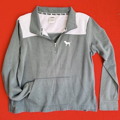 VICTORIA S  SECRET  PINK ... 1/ 4 Zip  Pullover  Sweatshirt ... Gray ... Size  L