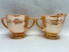 Vintage Peach Luster Laurel Leaf Creamer & Sugar Bowl Anchor Hocking Fire King