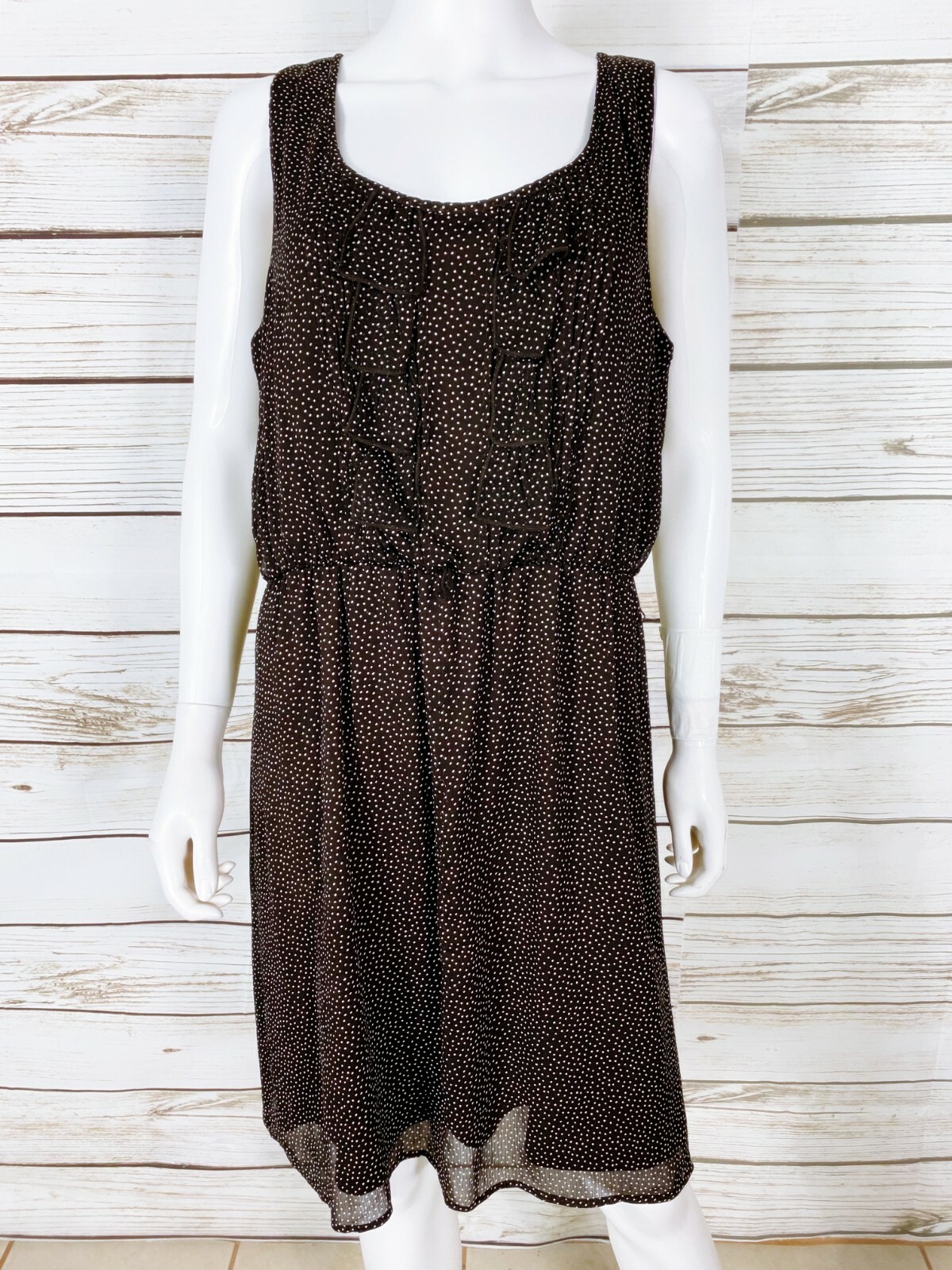 Emma Michele Womens Dress Size 16 Brown w/White Polka Dot