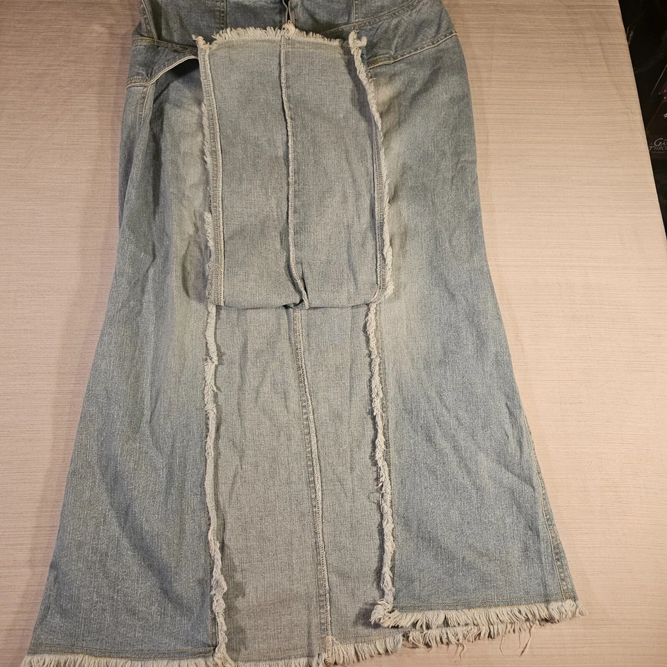 Falda midi denim rock & rosa elástica para mujer con aberturas y flecos talla 10 años 90 Y2K Foto 2 de 4