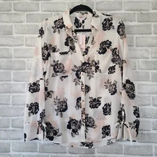 Candie’s Chiffon Vneck Floral Flowy Blouse Top Roses Lg NEW Cottage Romantic