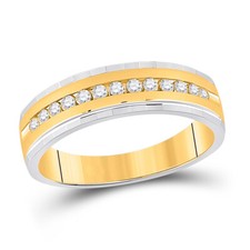 10kt Two-tone Gold Mens Round Diamond Wedding Machine-Set Band Ring 1/3 Cttw