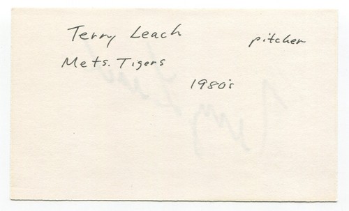 Terry Leach Signed 3x5 Index Card Autographed Baseball MLB New York Mets - Picture 2 of 2
