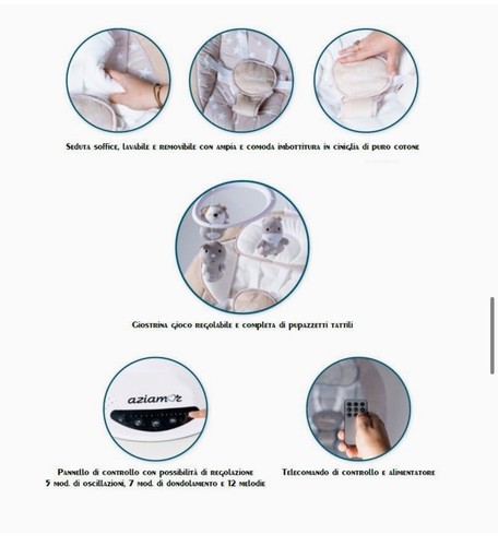 AZIAMOR AZ138-GRI Coccola 3 in 1 Altalena Sdraietta e Culla Elettrica - Foto 10 di 12