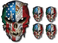 5pk MEXICO USA AMERICAN FLAG SKULL DECAL STICKER CAR TRUCK WINDOW BUMPER MEXICAN