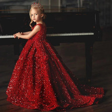 Red Sequined Little Girls Pageant Dresses Toddler Formal Wear Bithday Party