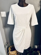 Lulus White Sheath Dress Tulip Hem Elbow Sleeve Cocktail Party Medium