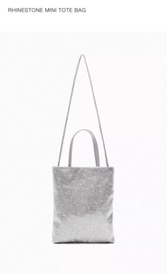 Zara RHINESTONE MINI Crossbody TOTE BAG SILVER