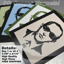 DB COOPER refrigerator magnets available in 4 colors or buy all 4! 3-3/8"x4-1/4"