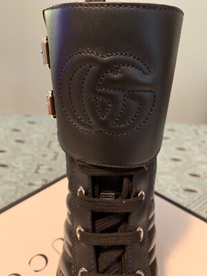 Gucci Black Matelasse Leather Embossed GG Charlotte Boots Size EU