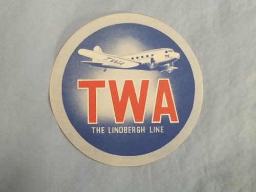 Vtg TRANS WORLD AIRWAYS TWA Glue Luggage Label Decal Sticker Lindbergh Line