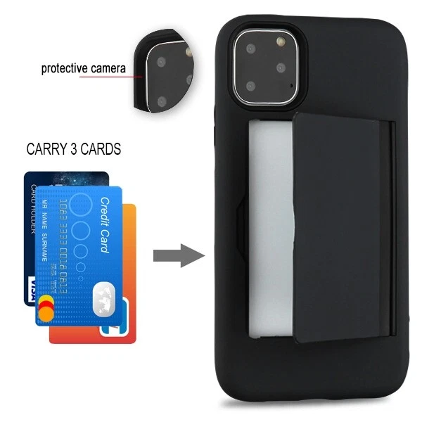 For Motorola Moto E Wallet Case 3 Cards Holder Rubber Protective Hybrid Cover - Image 2 of 4