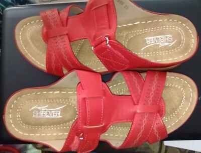 Shibever NEW Red Women's Wedge Orthopedic Well Made Sandals EU 39 Size 8.5 Cute 