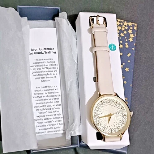 AVON Damenuhr Akt Armband funkelndes Kristall Zifferblatt sehr guter Zustand & funktioniert
