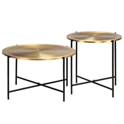vidaXL Table Set 2 Pieces Brass-covered MDF - Picture 1 of 9