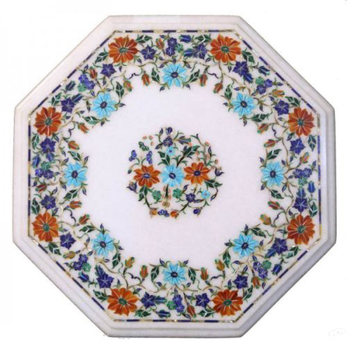 18-inch Handmade Floral Inlay Marble Coffee Table Top for Home Decor or Gift