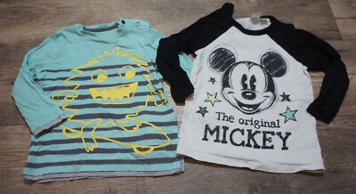 2 Shirt Longleeves grün gelb beige schwarz Mickey Mouse Maus Monster Esprit H&M