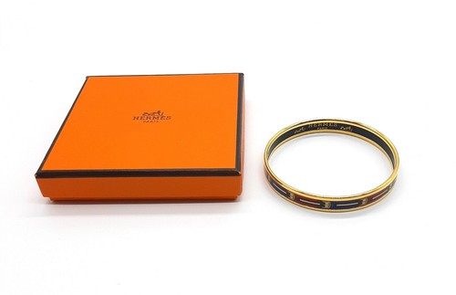 Hermes bangle enamel PM gold bracelet cloisonne belt pattern with box red blue - Picture 2 of 15