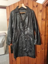 Vintage Y2k Wilsons Genuine Leather Long Length Coat Trench Size Medium Black