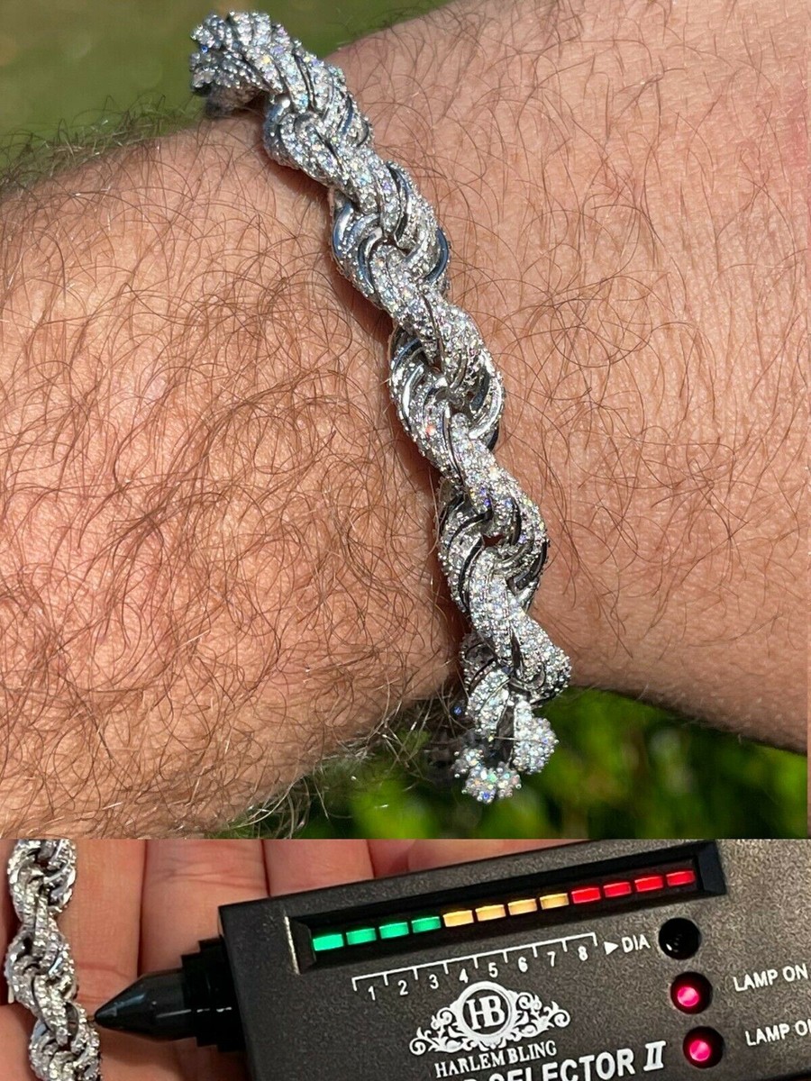 Pulsera De Plata 925 Estilo Presidencial Cuban Link, Con Moissanita Helada, Hecha A Mano En Italia