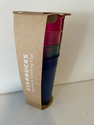Starbucks Stackable Picnic BBQ Reusable Cups - Set of 4 Colours GENUINE - Picture 3 of 3