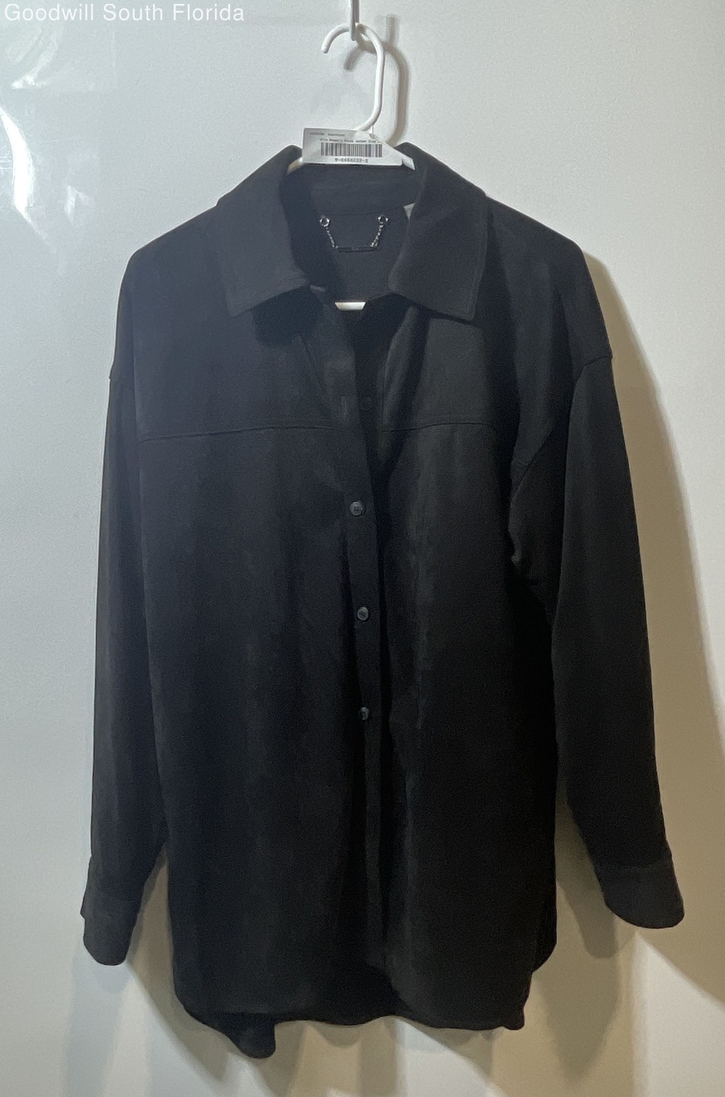 Elie Womens Black Faux Leather Long Sleeve Button Front Shirt Jacket Size Large