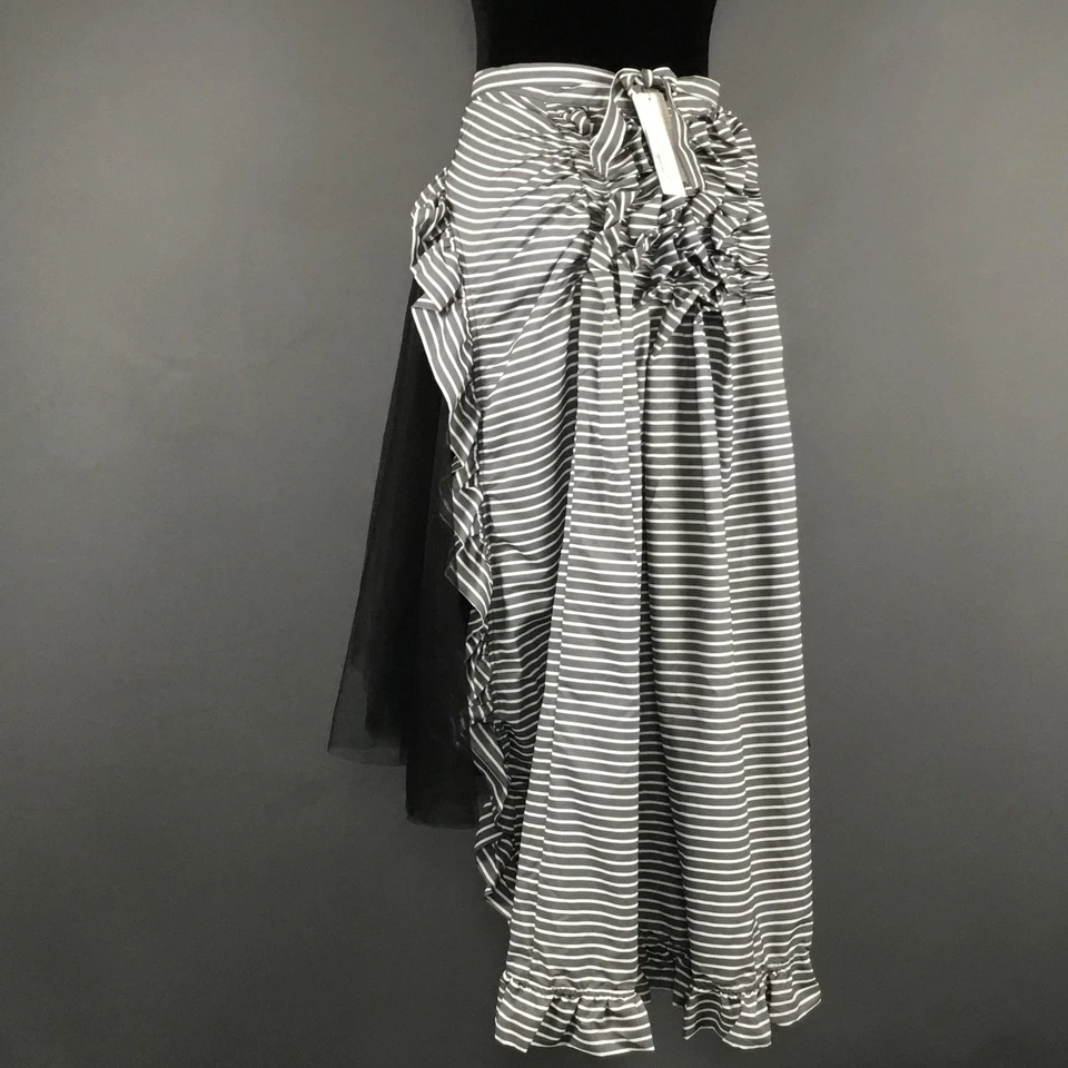 Saia Belle Poque Feminina XL Cinza Listra Envoltório Alta Baixa Steampunk Gótica Retrô - Imagem 2 de 4