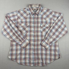 VTG Levis Pearl Snap Western Shirt Mens XL Plaid Blue Red Long Sleeve Yoke Korea