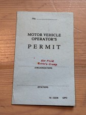 Permiso de operador de vehículos de motor de la Segunda Guerra Mundial 1941, grupo de vehículos de campo aéreo - sin usar