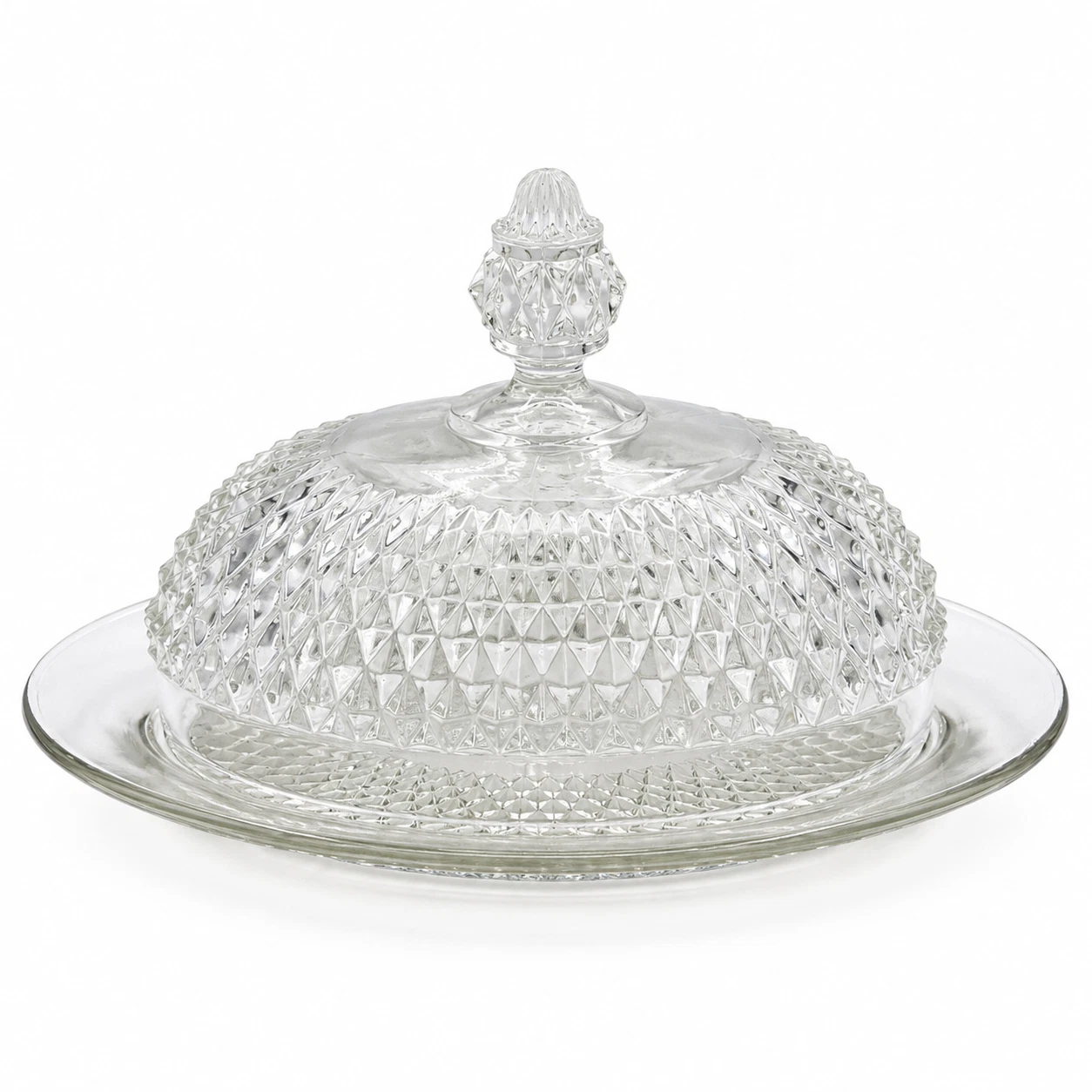 VTG Diamond Point Indiana Glass Attributed Butter Dish Clear Pressed Glass