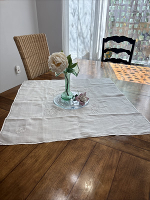 Vintage Madeira Linen  Hand Cutwork &  Embroidered  Doilies, White 35x35