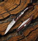 Okapi Folding Knife 4.5" Tumbled 1075HC Steel Clip Point Blade Brown Wood Handle
