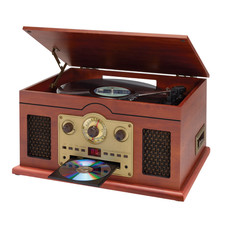 iLive 6-in-1 Bluetooth Turntable with CD Cassette Players and AM FM Radio Brown
