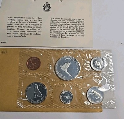 1967 Canadian Proof-like Mint Set 6 Coin Set With Envelope 80