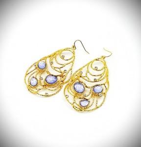Authentic ALEXIS BITTAR Gold Plated Lilac MOP Doublets & Clear Crystals Statement Earrings