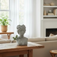 Roman Lady Bust Figure Sculpture Cement Garden Easter Island Ornament 27cm