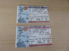 2001/02 Champions League Manchester United v Nantes Atlantique Ticket Stubs x 2
