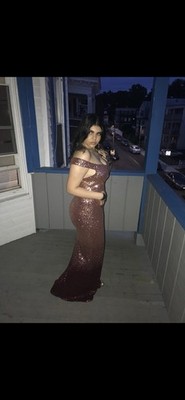 Women s prom Burgundy Sequin Off-Shoulder Sleeveless Long Maxi Gown Dress, L 