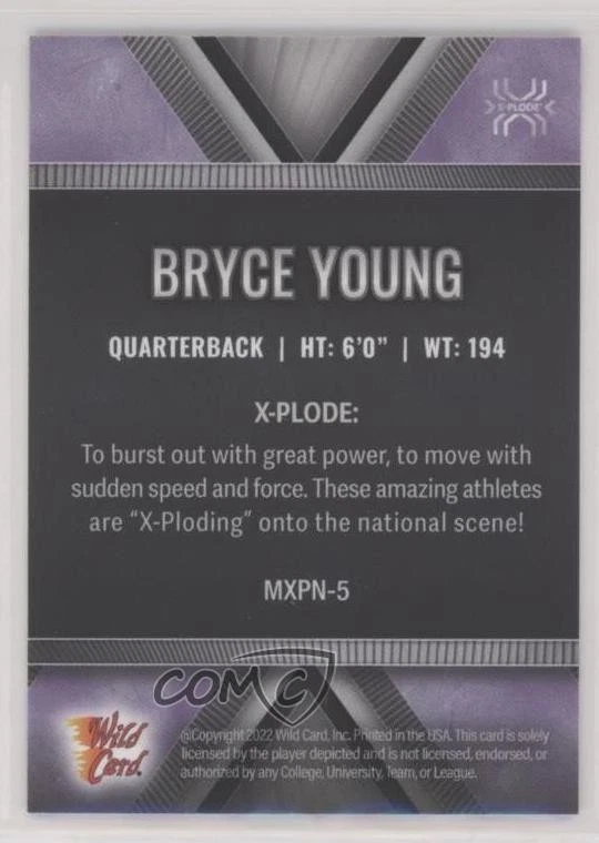 2022 Wild Card Matte SP Exclusive X-Plode Football White/Purple /10 Bryce Young - Image 2 of 2